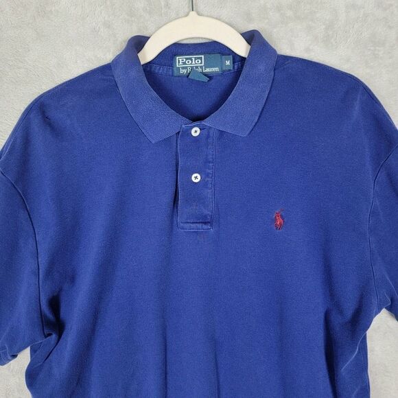 Ralph Lauren Polo Shirt Mens Size Medium Pony Logo‎ Short Sleeve Blue Cotton - Picture 2 of 7